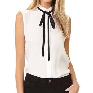 🖤🤍 FRAME Ruffle Neck Sleeveless Blouse, Blanc 🖤🤍